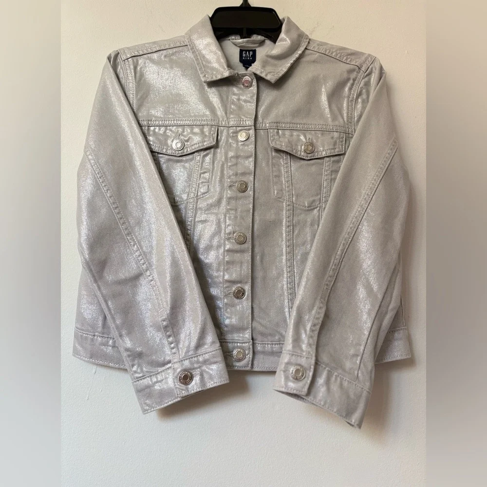 GAP Shimmering Silver Denim Jacket Size LX 12-13